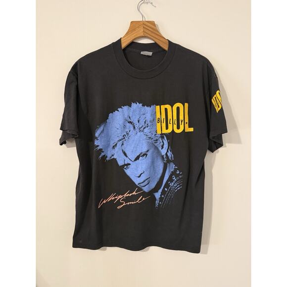 Vintage 80s Billy Idol Whiplash Smile American Tour T-shirt 80s Band Tee XL SS - Picture 1 of 9